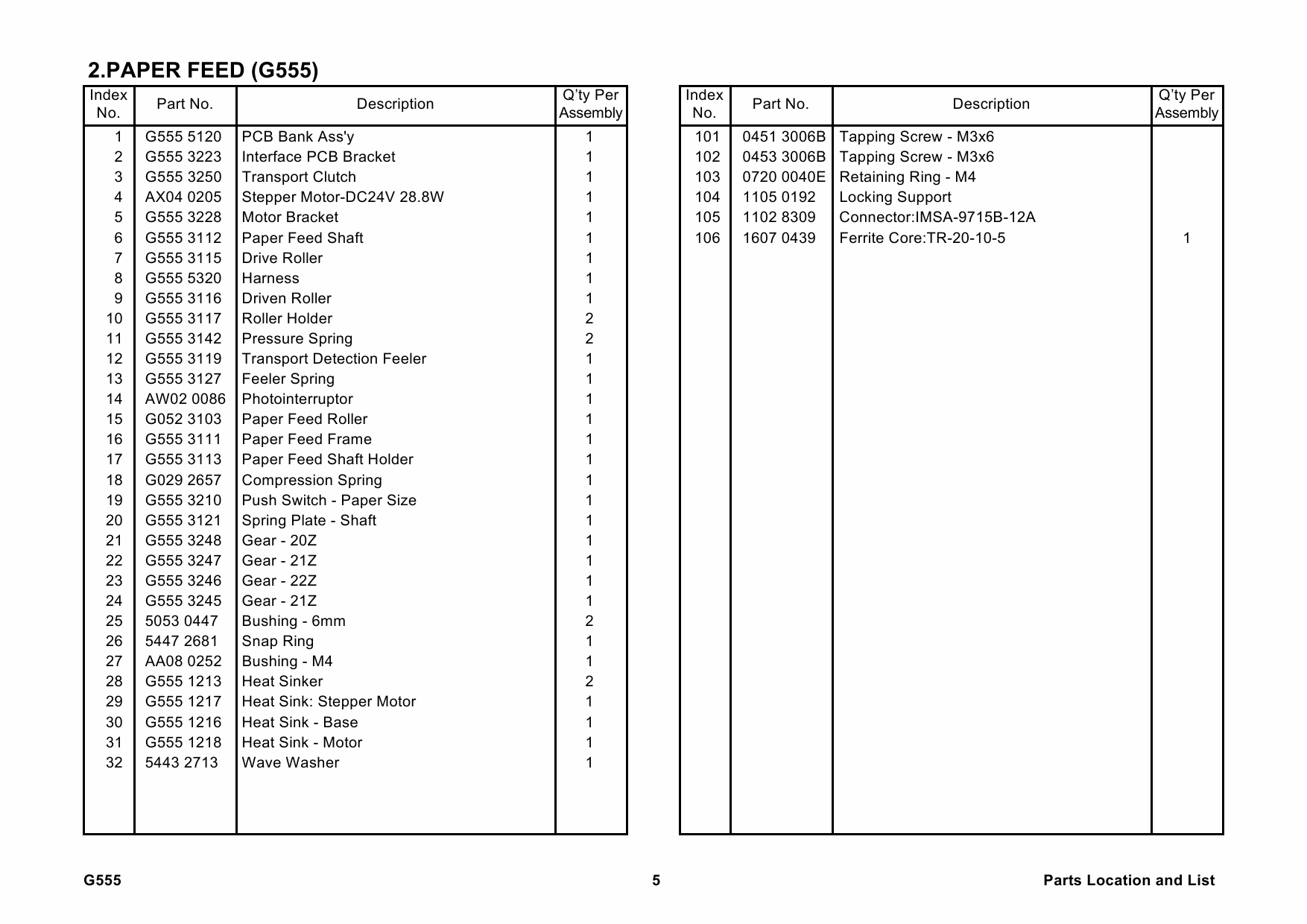 RICOH Options G555 PAPER-FEED-UNIT-TYPE-2600 Parts Catalog PDF download-2